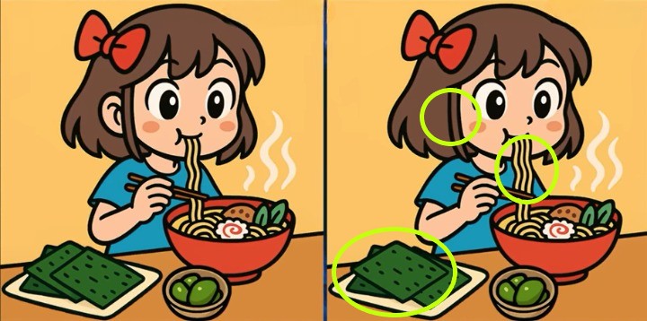 Spot The 3 Differences In Girl Eating Ramen – Can You Beat The 51-Second Timer?
